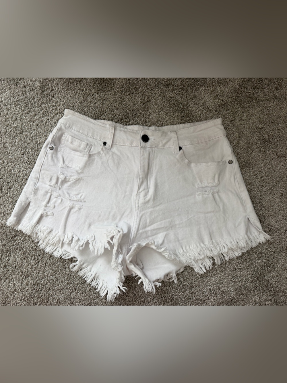 White Distressed Frayed Hem Denim Shorts